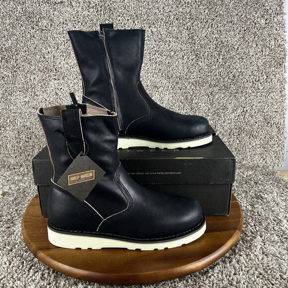 Harley Davidson Aldredge Men's Size 7M 8" Pull-On Riding Boots Black D10007 - Picture 1 of 11